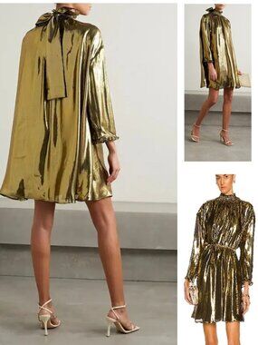 NEW $595 RHODE PRIYA METALLIC SILK BLEND TRAPEZE STYLE MINI DRESS #9 SIZE XS/S